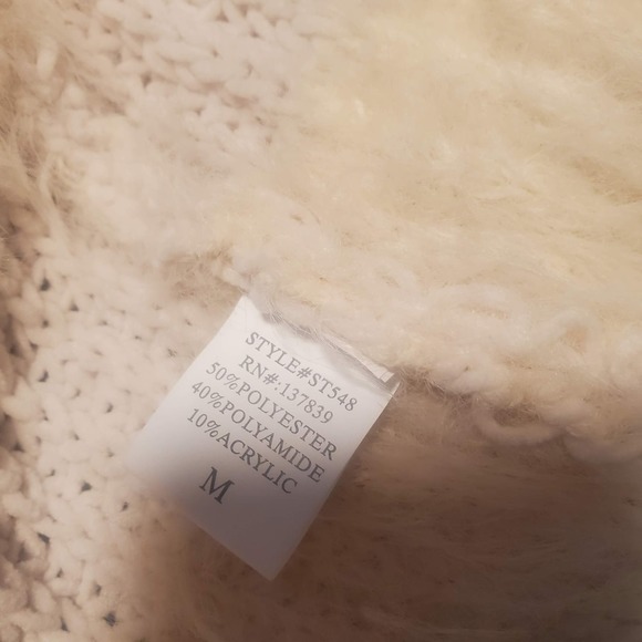 NEW Dreamers Sz M Women's Cream Mixed Media Fuzzy/Open Knit Soft Cardigan - Picture 8 of 10